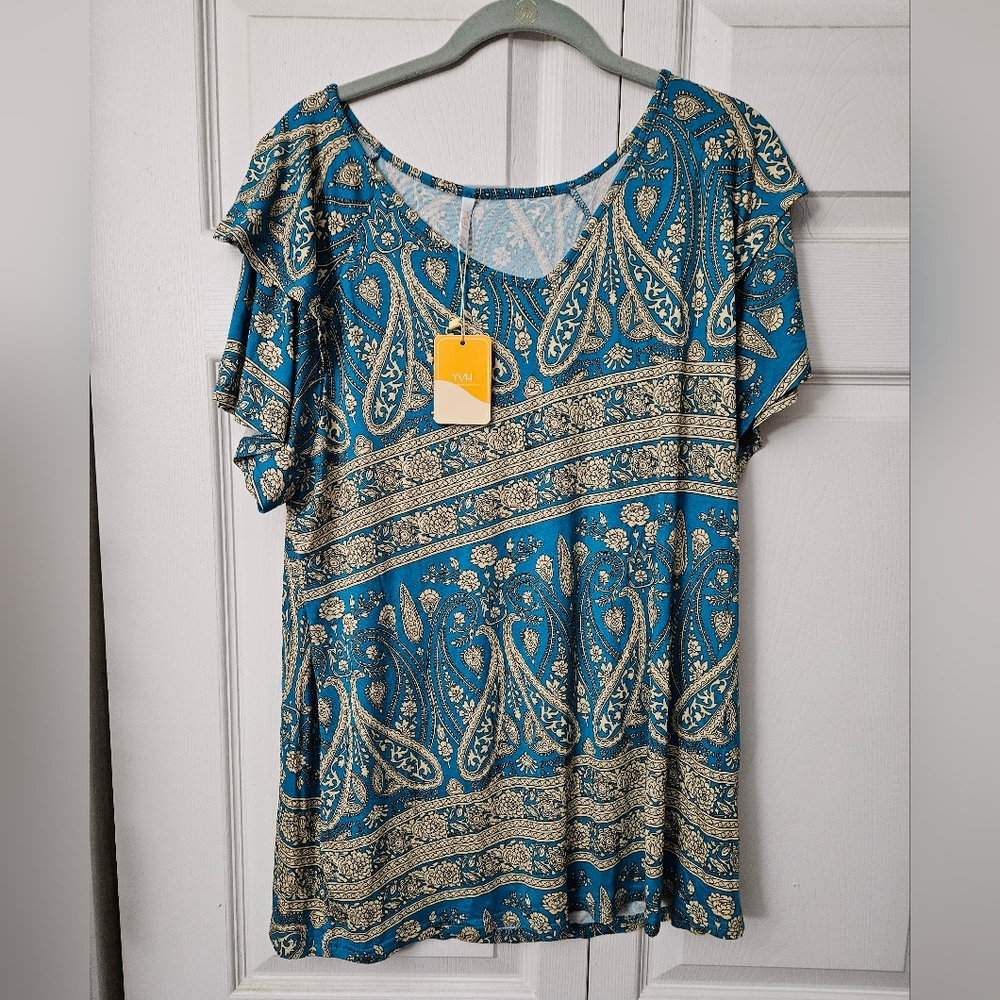NWT - YVH Teal Paisley Top - 2XL